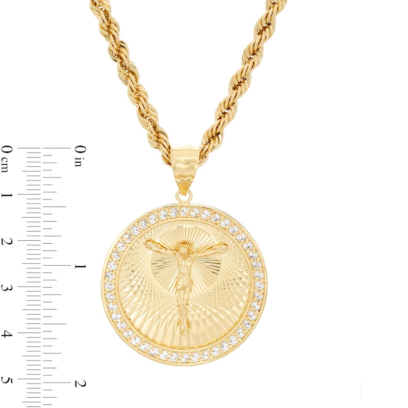Main Image 4 of RM® Cubic Zirconia Crucifix Medallion Pendant in Brass with 14K Gold Plate - 24"