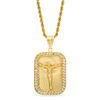 Cubic Zirconia Rectangular Crucifix Medallion Pendant in Bronze with 14K Gold Plate - 24"