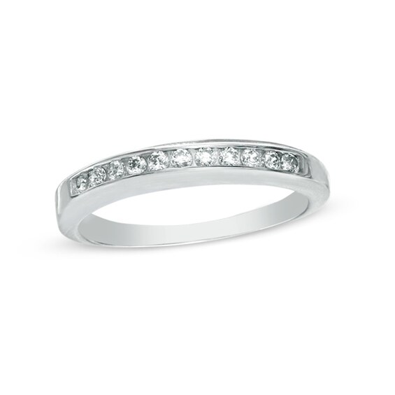 Cubic Zirconia Slant Row Band in Sterling Silver - Size 6