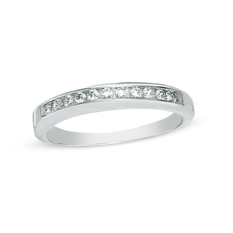 Cubic Zirconia Slant Row Band in Sterling Silver - Size 6