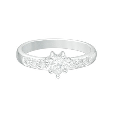 Child's 4mm Heart-Shaped Cubic Zirconia Ring in Sterling Silver - Size 2