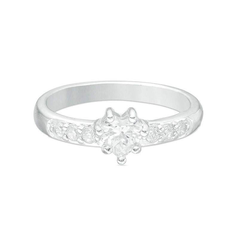 Child's 4mm Heart-Shaped Cubic Zirconia Ring in Sterling Silver - Size 2