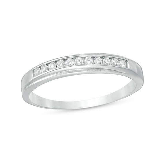 Cubic Zirconia Wedding Band in Sterling Silver - Size 9