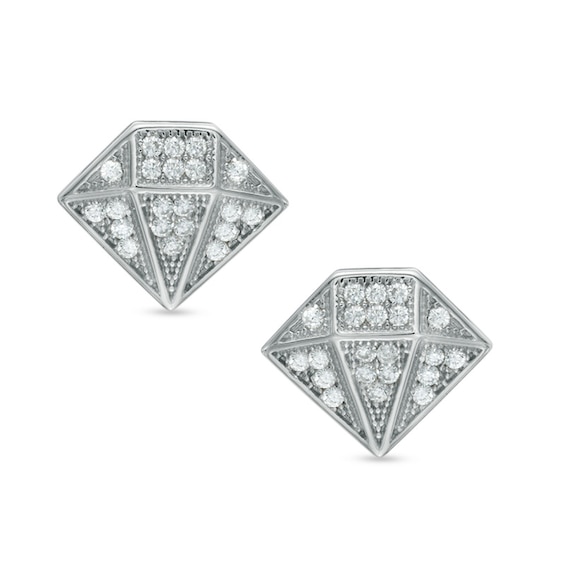 Cubic Zirconia Diamond-Shaped Stud Earrings in Sterling Silver