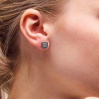 Solid Sterling Silver Black and White CZ Frame Square Composite Studs