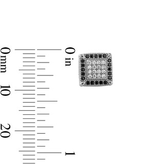 Solid Sterling Silver Black and White CZ Frame Square Composite Studs