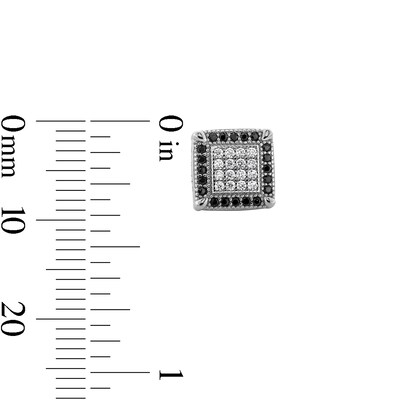 Solid Sterling Silver Black and White CZ Frame Square Composite Studs