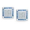 Blue and White Cubic Zirconia Square Frame Stud Earrings in Sterling Silver