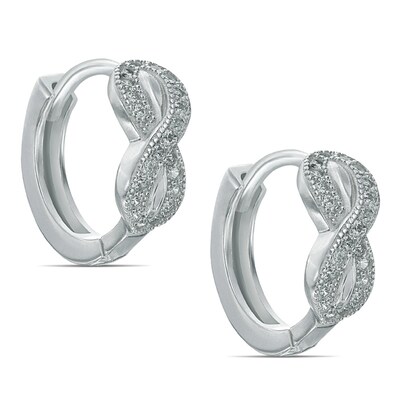Cubic Zirconia Infinity Huggie Hoop Earrings in Sterling Silver
