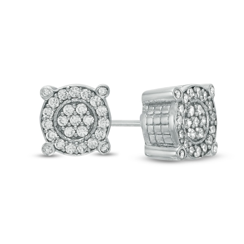 Cubic Zirconia Frame Cluster Stud Earrings in Sterling Silver