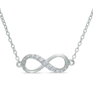 Sterling Silver CZ Sideways Infinity Pendant -18"