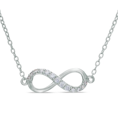 Sterling Silver CZ Sideways Infinity Pendant -18"