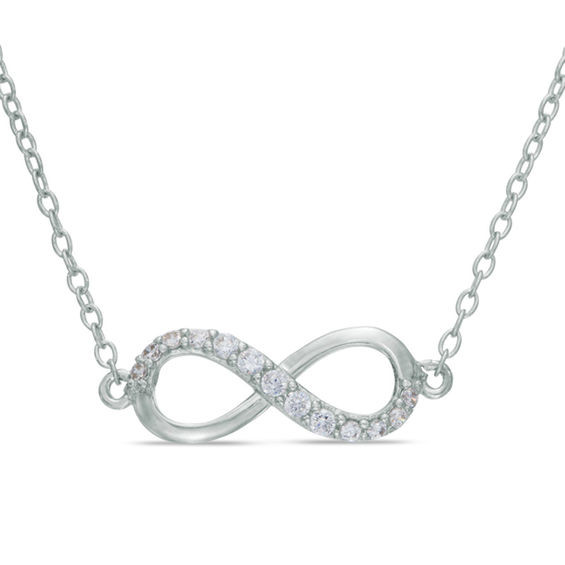 Sterling Silver CZ Sideways Infinity Pendant -18