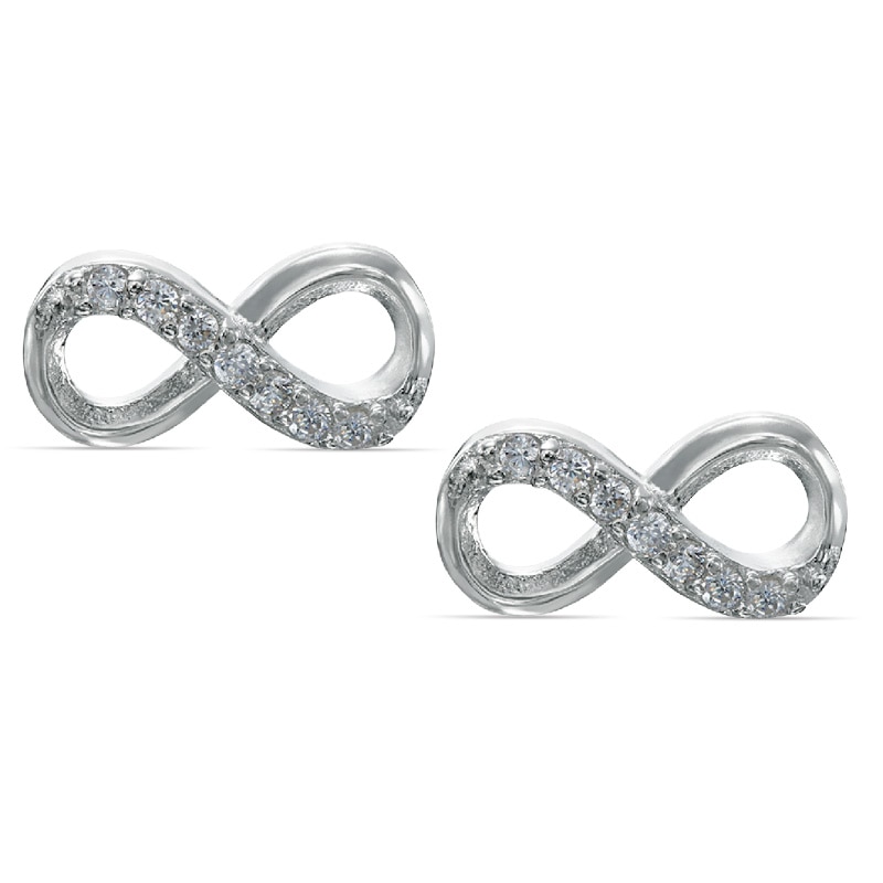 Solid Sterling Silver CZ Infinity Studs