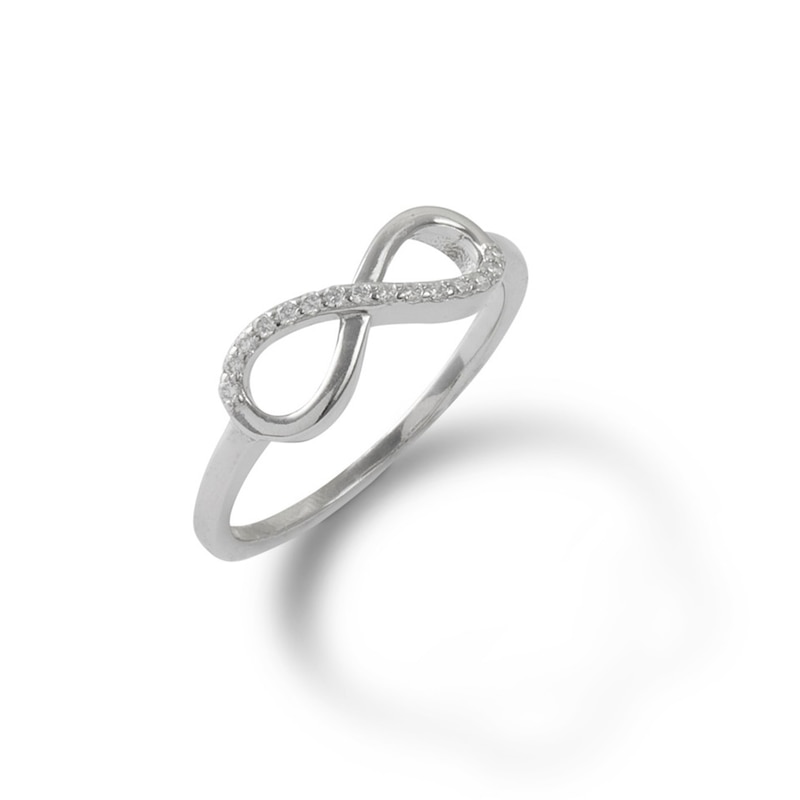 Cubic Zirconia Sideways Infinity Ring in Solid Sterling Silver
