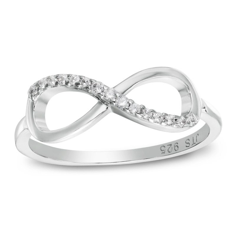 Cubic Zirconia Sideways Infinity Ring in Solid Sterling Silver - Size 8