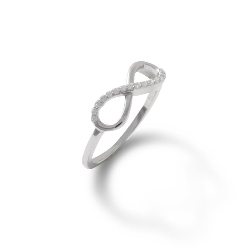 Cubic Zirconia Sideways Infinity Ring in Solid Sterling Silver - Size 6