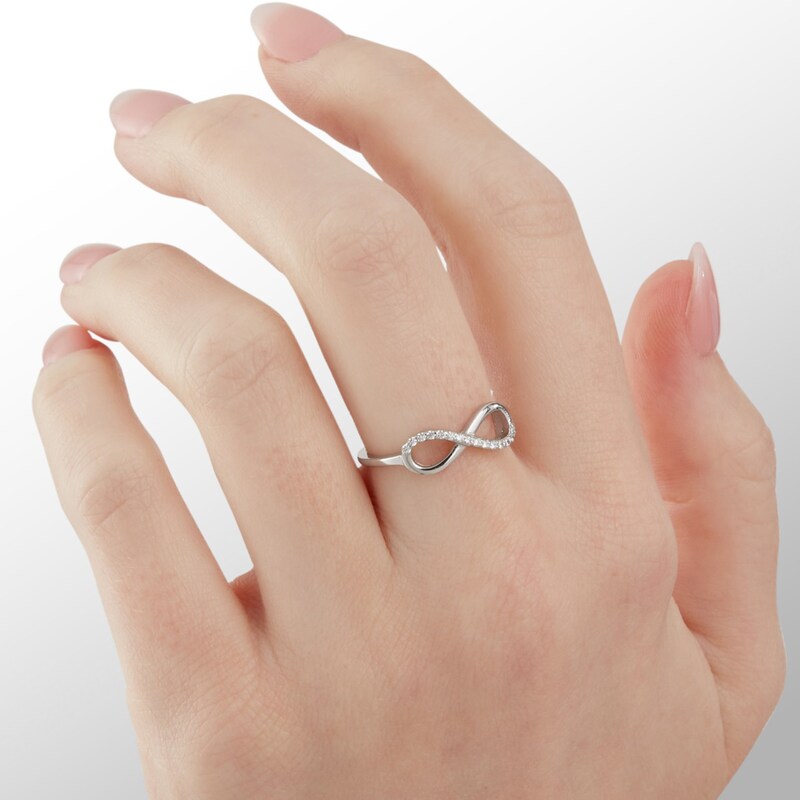 Cubic Zirconia Sideways Infinity Ring in Solid Sterling Silver - Size 6