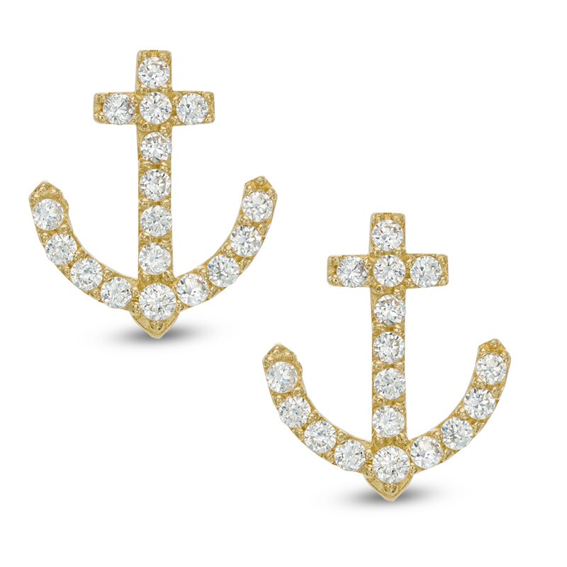 Main Image 1 of Cubic Zirconia Anchor Stud Earrings in 10K Gold