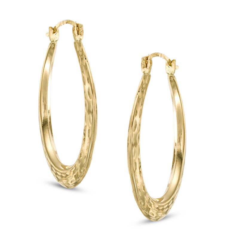 Main Image 1 of Oval Diamond-Cut Hoop Earrings in 10K Gold