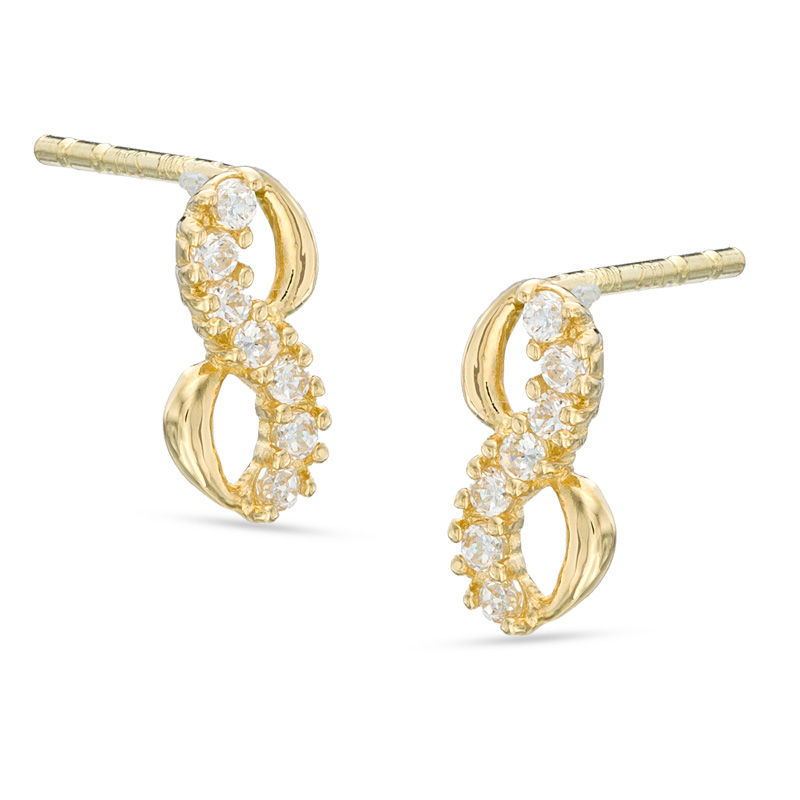Cubic Zirconia Infinity Stud Earrings in 10K Gold