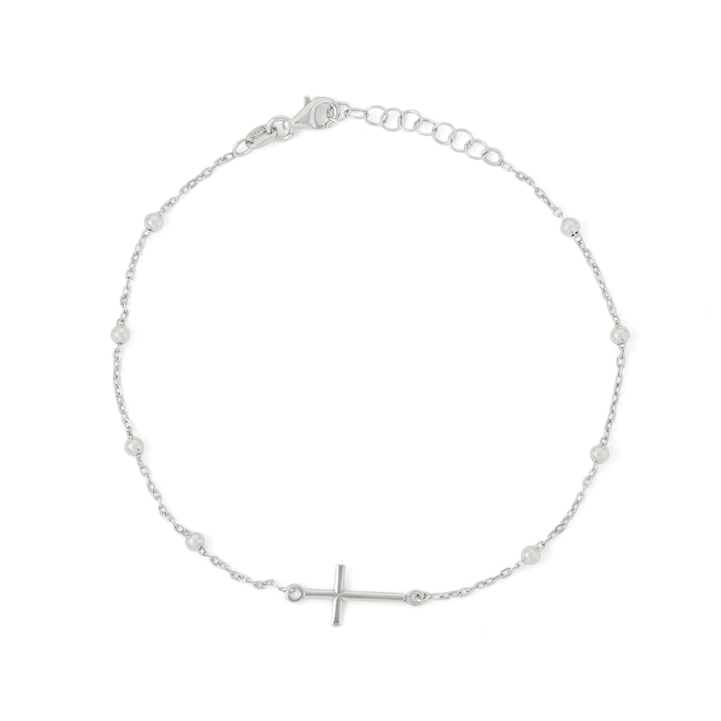 Main Image 2 of Made in Italy Cross Anklet in Sterling Silver - 10"