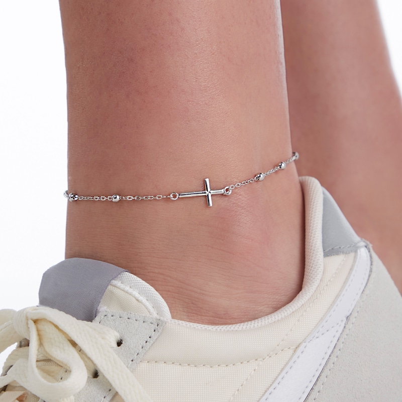 Made in Italy Cross Anklet in Sterling Silver - 10"