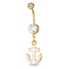 Thumbnail Image 1 of 014 Gauge Cubic Zirconia White Enamel Anchor Dangle Belly Button Ring in Stainless Steel with Yellow IP