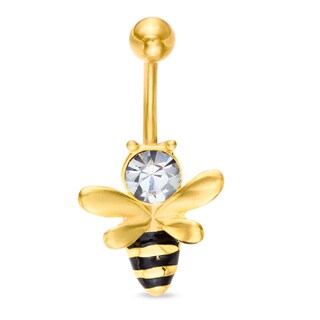 014 Gauge 6mm Crystal Bumble Bee Belly Button Ring in Stainless Steel with Yellow IP