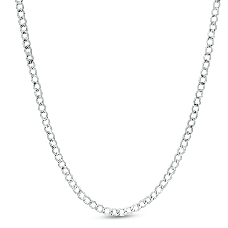 Cubic Zirconia 7mm Curb Chain Necklace in Solid Sterling Silver - 20