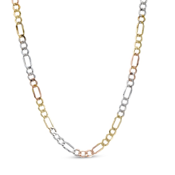 10K Tri-Tone Gold 080 Gauge Figaro Chain Necklace - 18"