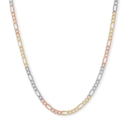 060 Gauge Figaro Chain Necklace in 10K Hollow Tri-Tone Gold - 18&quot;