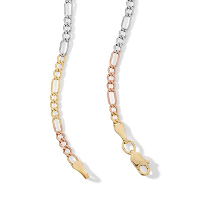 10K Hollow Tri-Tone Gold Figaro Chain - 18"