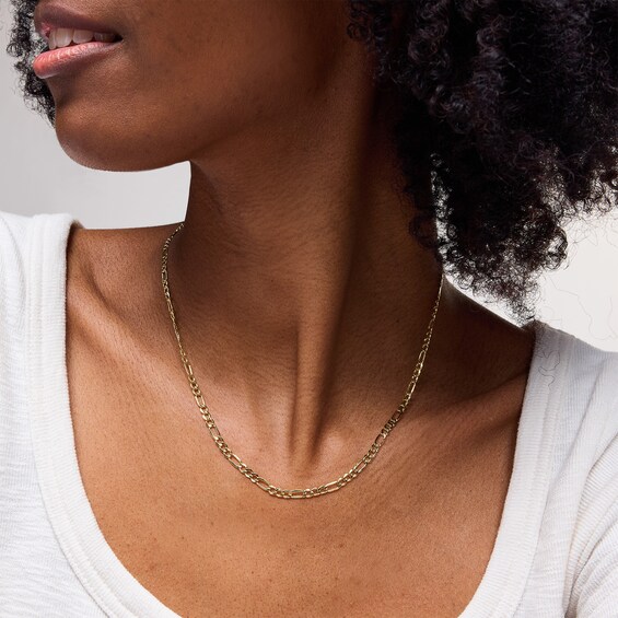 10K Hollow Gold Beveled Figaro Chain