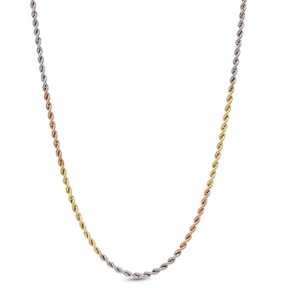 016 Gauge Rope Chain Necklace in 10K Tri-Tone Gold - 18"
