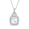 Thumbnail Image 0 of 7mm Cushion-Cut Lab-Created White Sapphire Frame Pendant in Sterling Silver