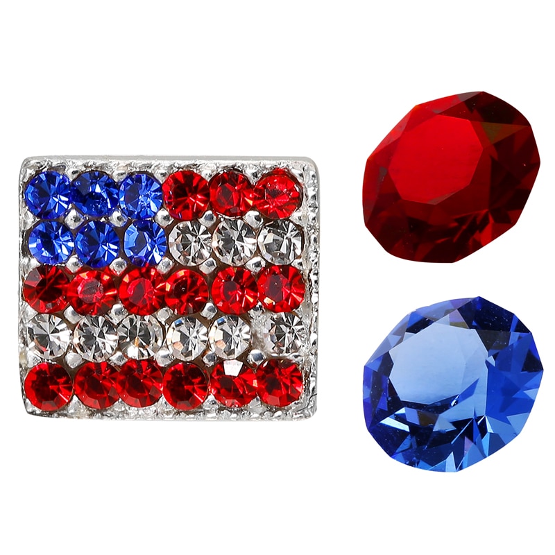 Floating Lockets Red White and Blue Crystal USA Flag Charm in White Brass with Crystal Solitaires