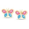 Child's Pink and Blue Enamel Butterfly Stud Earrings in 14K Gold