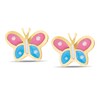 Child's Pink and Blue Enamel Butterfly Stud Earrings in 14K Gold
