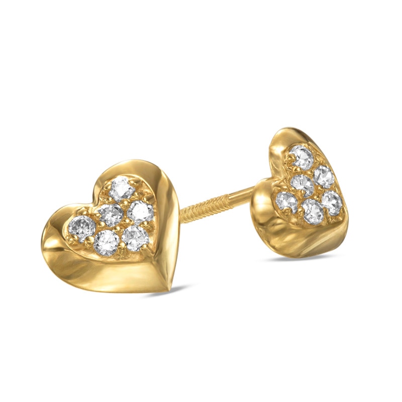 Child's Cubic Zirconia Heart Stud Earrings in 14K Gold