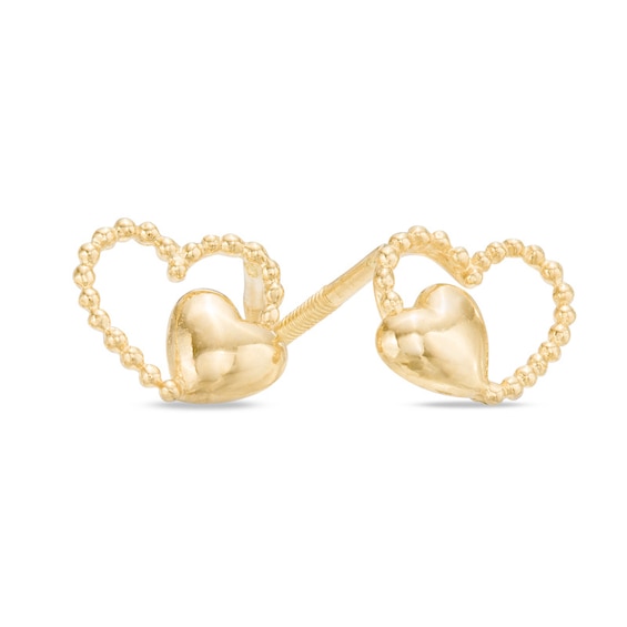 Child's Double Heart Stud Earrings in 14K Gold