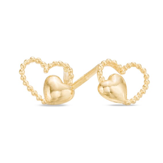 Child's Double Heart Stud Earrings in 14K Gold