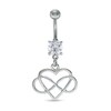 014 Gauge Cubic Zirconia Heart with Infinity Dangle Belly Button Ring in Stainless Steel