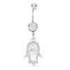 Thumbnail Image 1 of 014 Gauge Belly Button Ring with Crystal Hamsa Dangle in Stainless Steel