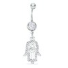 Thumbnail Image 0 of 014 Gauge Belly Button Ring with Crystal Hamsa Dangle in Stainless Steel