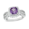 7mm Cushion-Cut Simulated Alexandrite and Lab-Created White Sapphire Frame Ring in Sterling Silver - Size 7