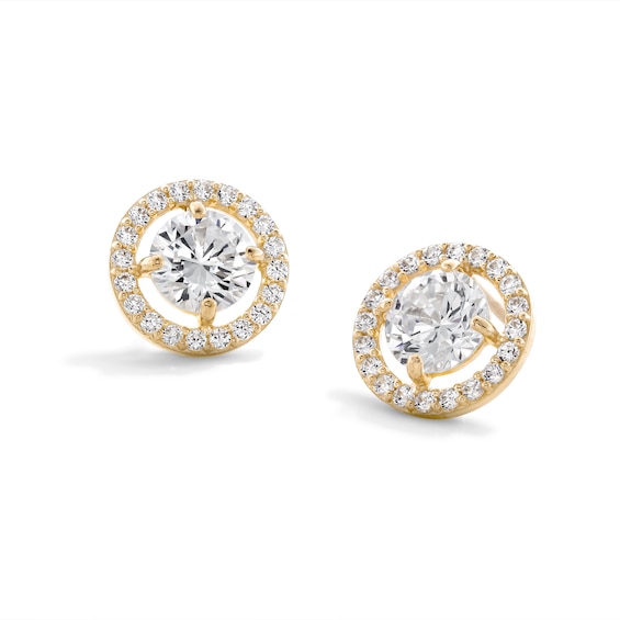 6mm Cubic Zirconia Frame Stud Earrings in 14K Gold