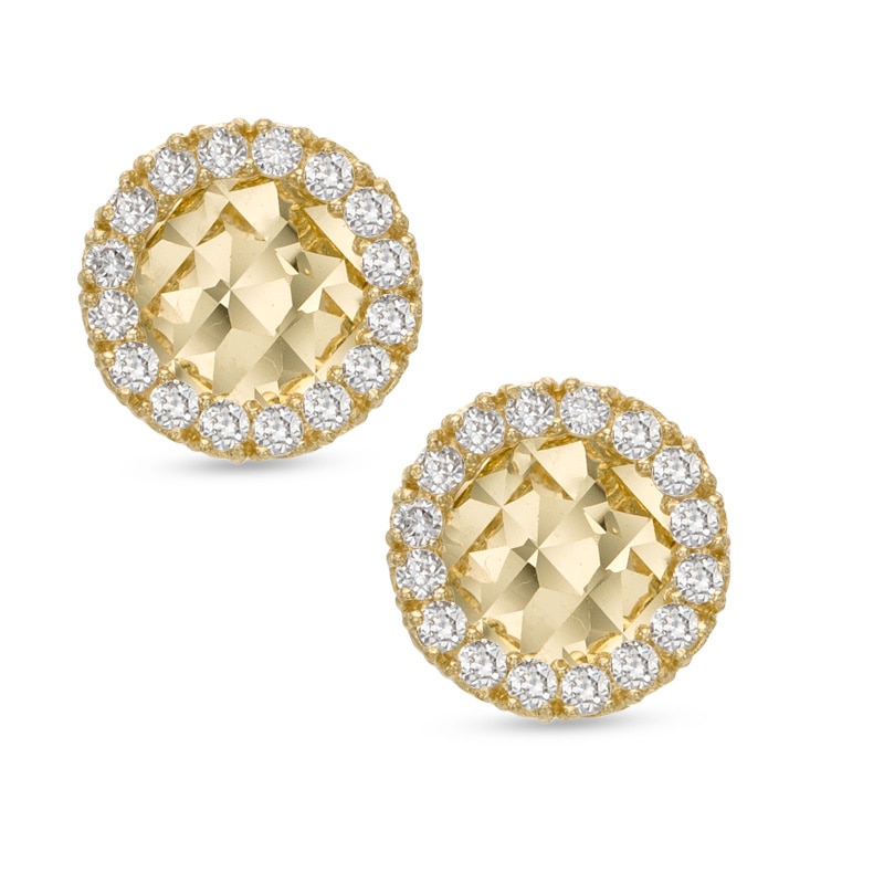 Cubic Zirconia Frame Stud Earrings in 14K Gold
