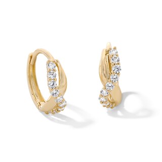 Cubic Zirconia Twisted Huggie Hoop Earrings in 14K Gold