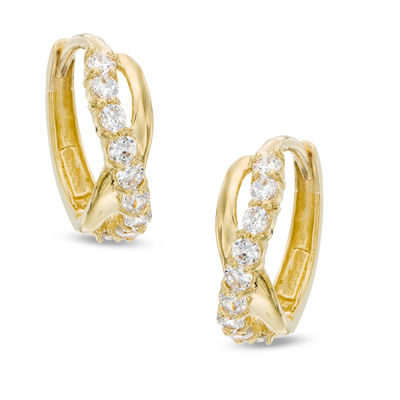 ◆STONEHENgE◆ Braid 14K Earrings SA25A38U SAG-25A38U-E4RCG0 Cubic Zirconia Twisted Huggie Hoop Earrings in 14K Gold | Banter